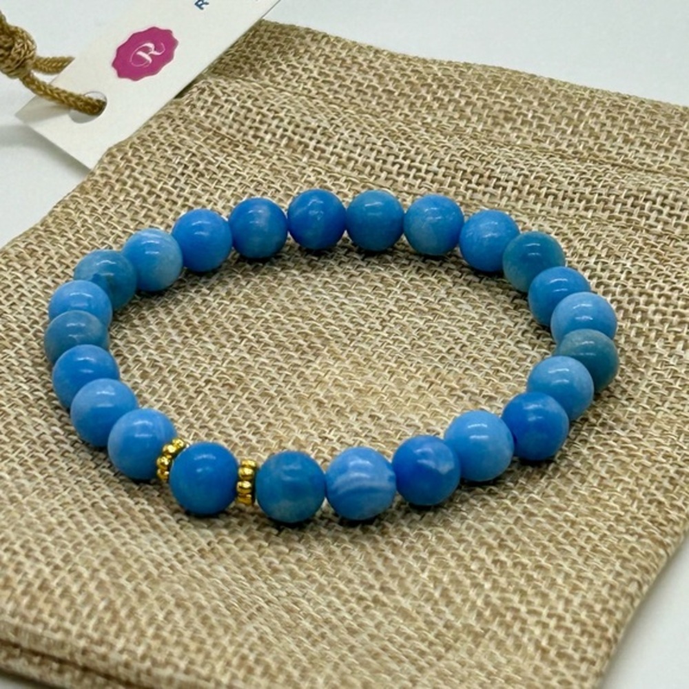 Blue Italian Onyx Beaded Genuine Gemstone Bracelet
